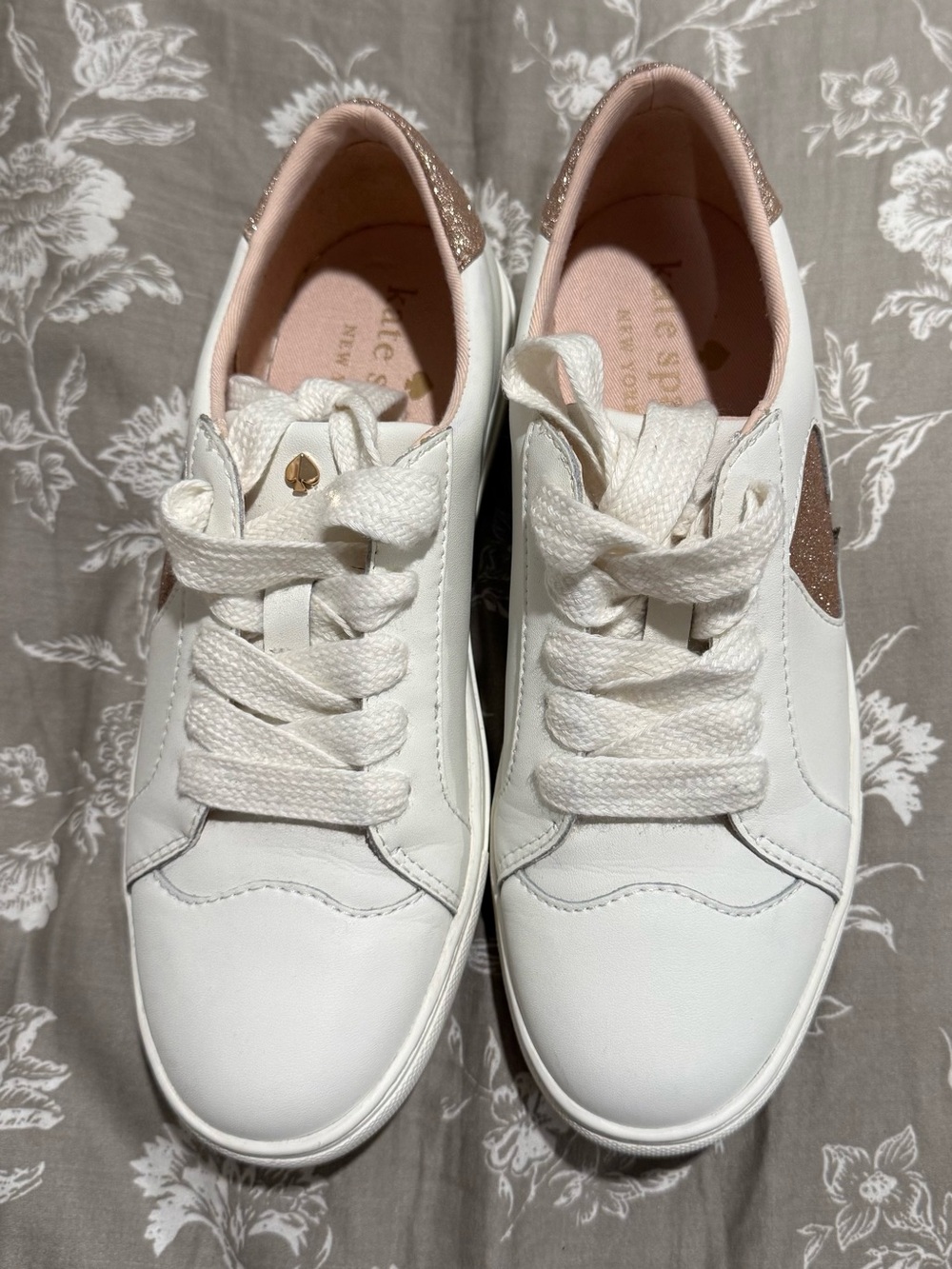 kate spade White Sneakers with Gold Glitter Accent